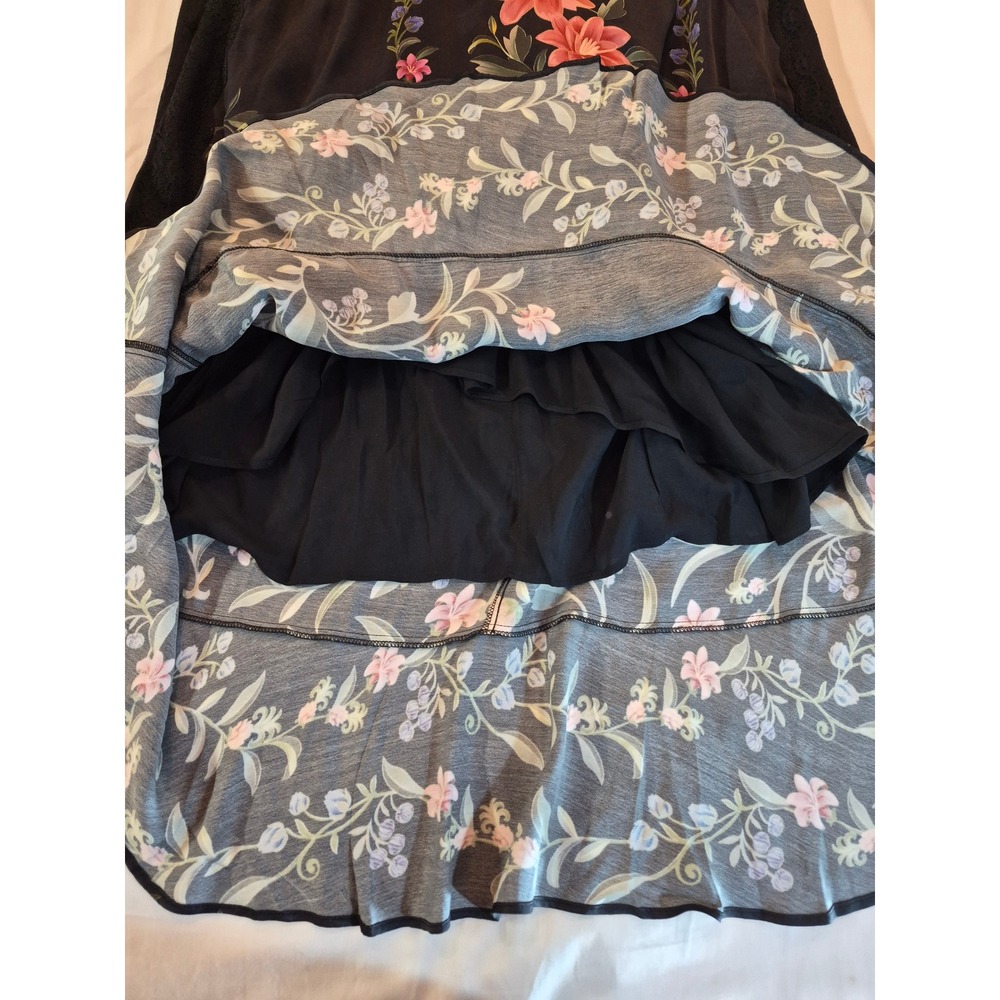 Farm Rio Black Floral Lace Trim Maxi Slip Dress Short Sleeve V-Neck XL Lined - Picture 7 of 11